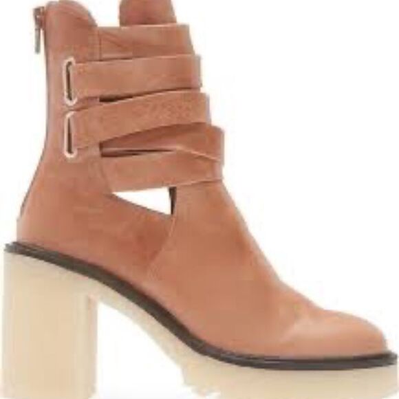Free People Jesse NWOT English Tan Leather Cutout Platform Boots Sz 38.5/US 8 - Picture 1 of 7